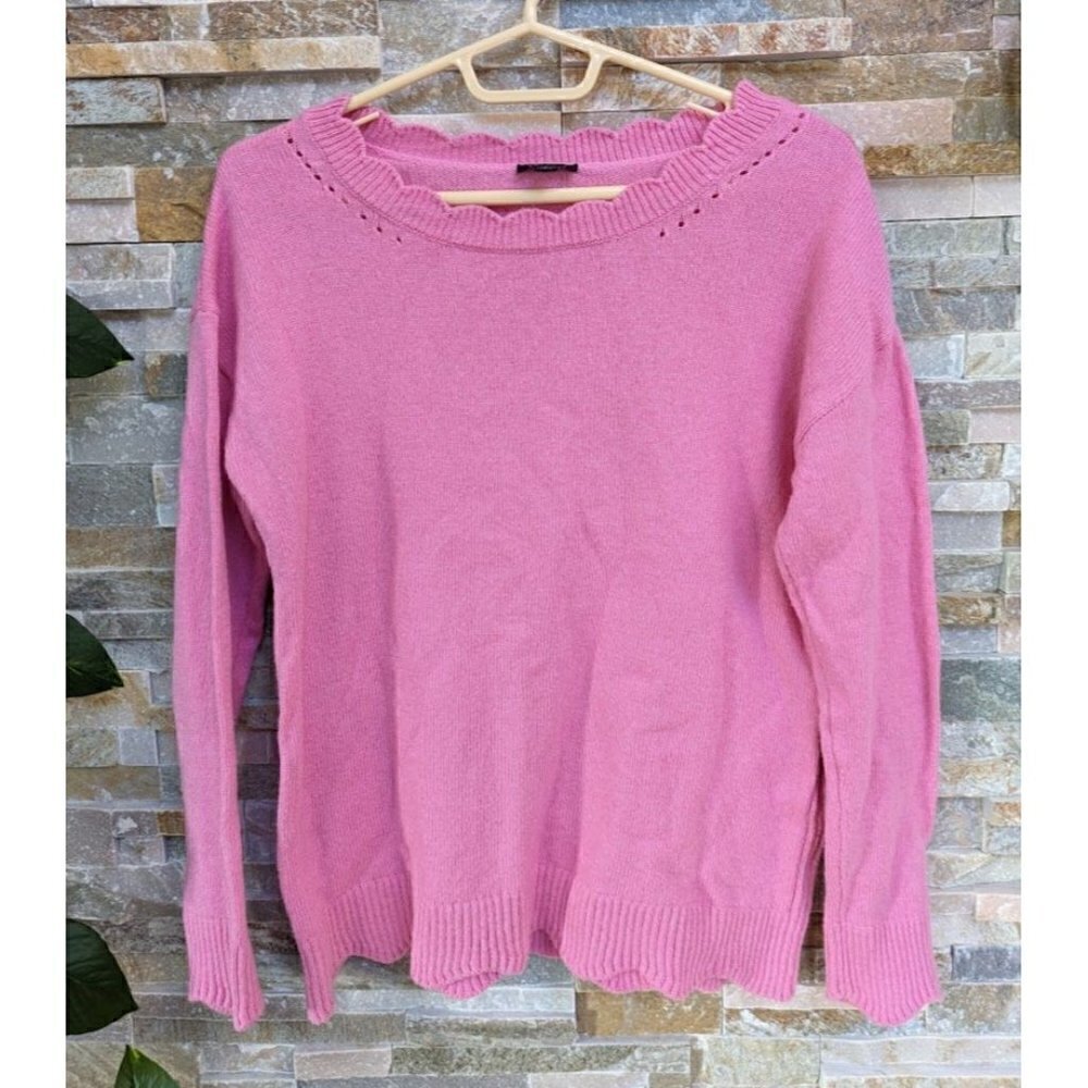 Talbots Long Sleeve Pullover Pink Sweater Scallop Hem Womens Small